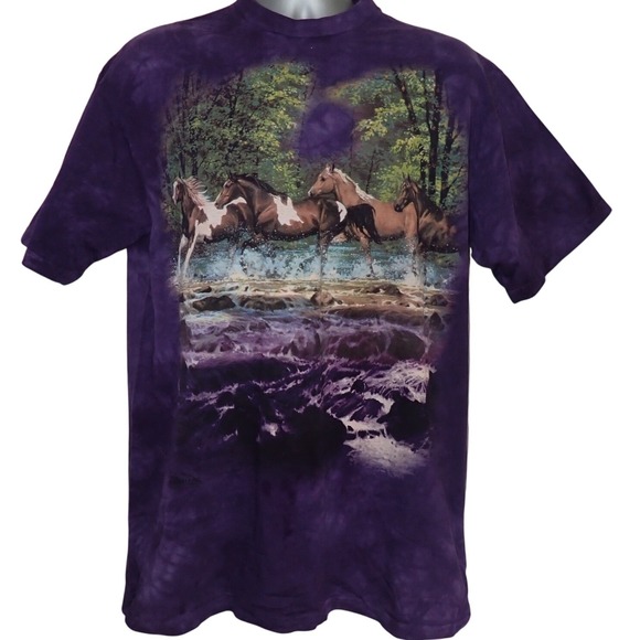 The Mountain Other - Vintage The Mountain Mens L Shirt Horses Graphic Print Tie-Dye Nature Outdoors